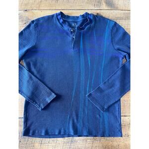 Mens Armani Exchange Blue Long Sleeve Waffle Knit Henley‎ Sleeve Buttons Size L